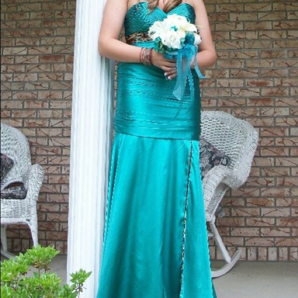 Blue and cheetah print prom gown